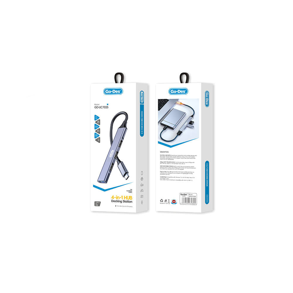 Go Des GD-UC702S USB3.0 + USB2.0 + USB1.1 + 5Gbps Type-C Bağlantılı 4in1 Hub Go Des GD-UC702S USB3.0 + USB2.0 + USB1.1 + 5Gbps Type-C Bağlantılı 4in1 Hub